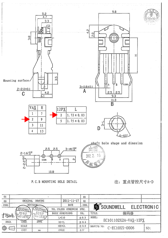 EC10鼠標編碼器規(guī)格書